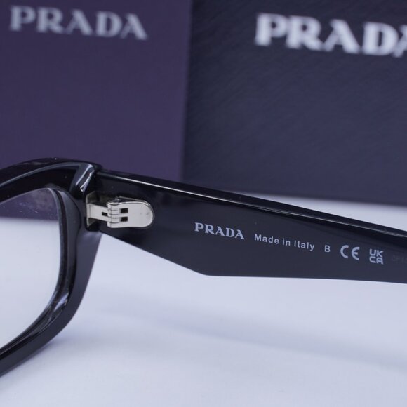Prada PRB06SF 16K08N Rectangle Sunglasses – Black\Clear Blue Light Filter - Picture 8 of 9